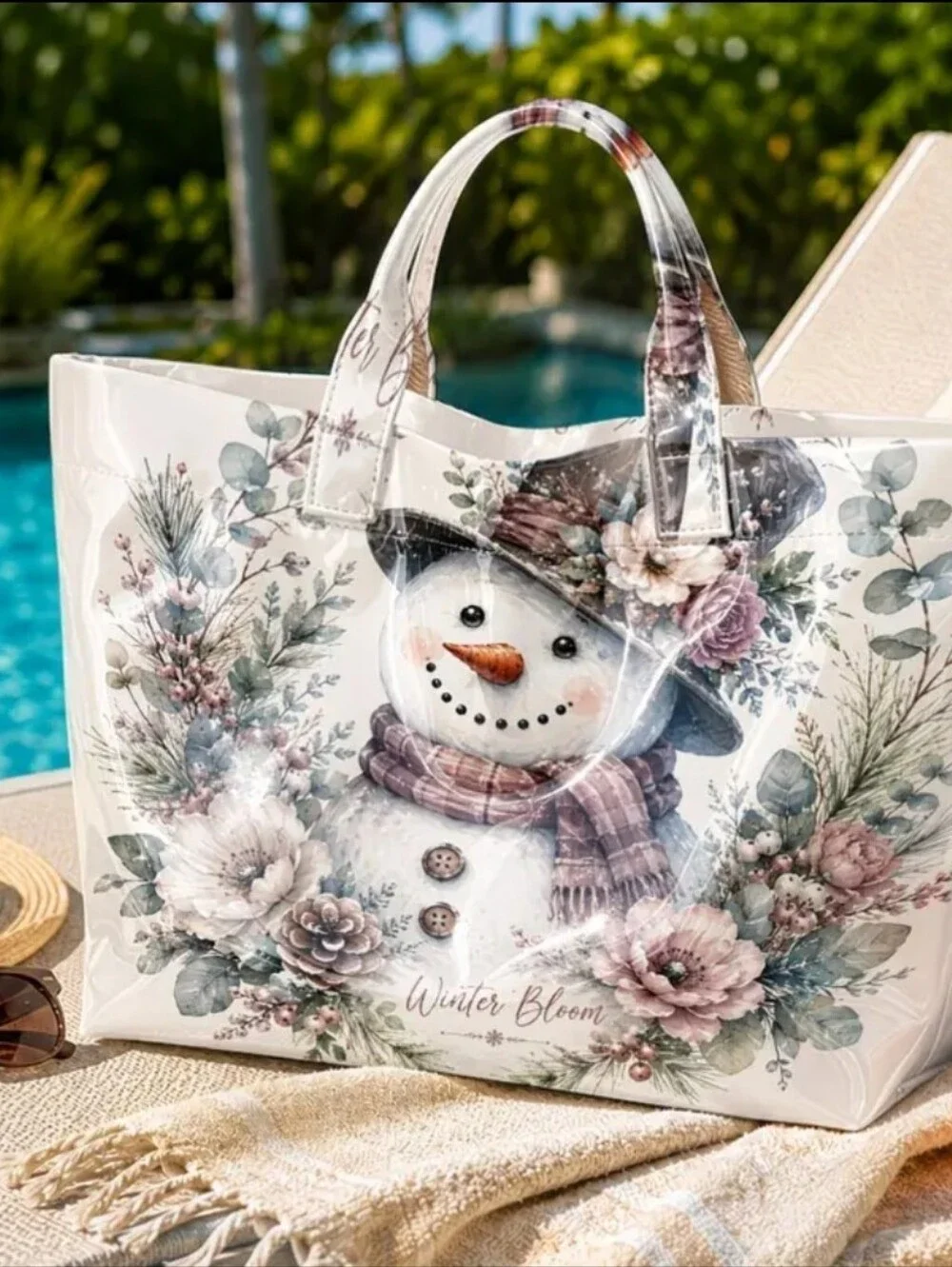 Winter Bloom Snowman PVC Daily Commute Tote